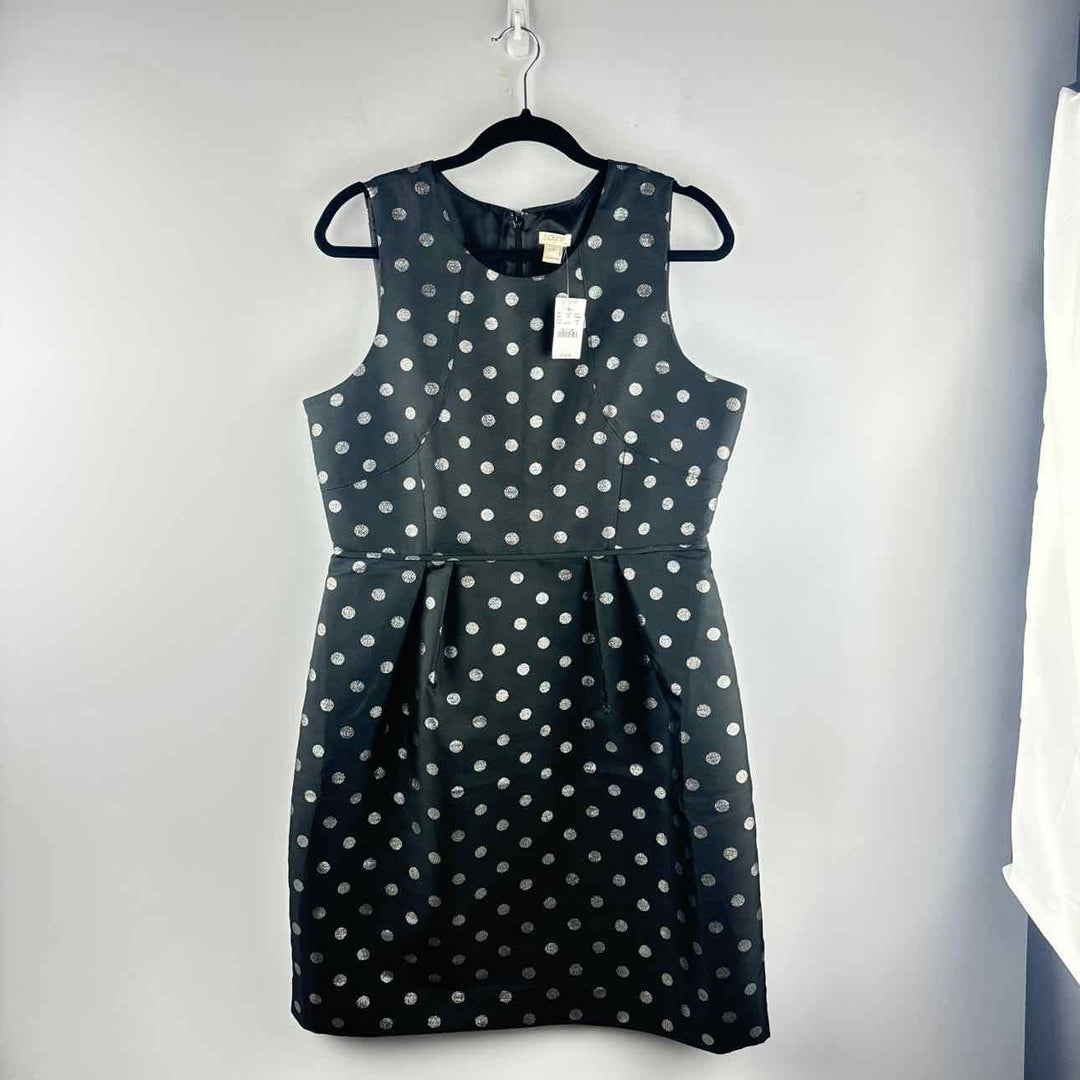 J.CREW Dress BLACK & SILVER / 14 J.CREW Sleeveless Polka Dot Women's Women Size 14 BLACK & SILVER Dress