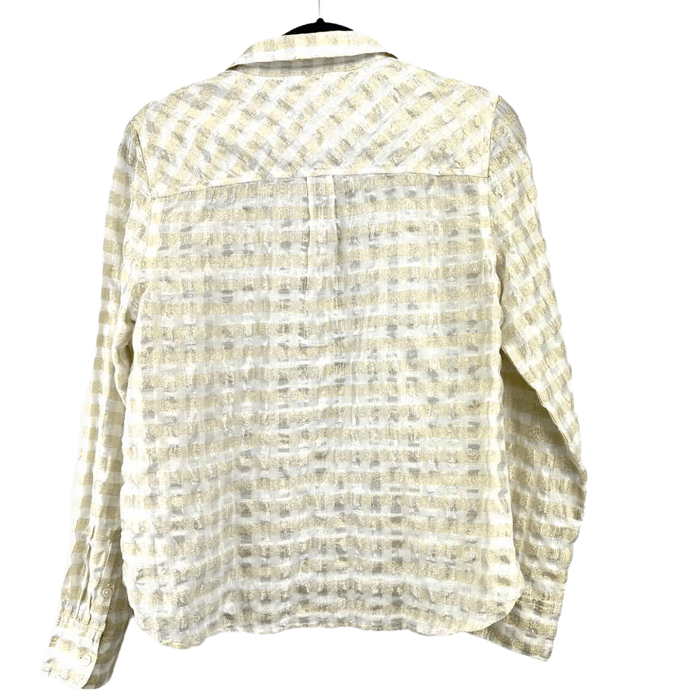 J.CREW Top white & gold / 10 JCREW White & Gold Checkered Womens Top - Long Sleeve - Size 10