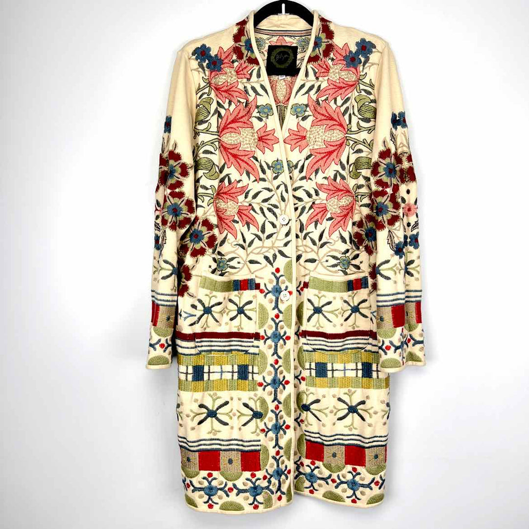 JOHNNY WAS Cardigan CREAM & MULTI / M JOHNNY WAS Embroidered Floral Women's Women Size M CREAM & MULTI Cardigan