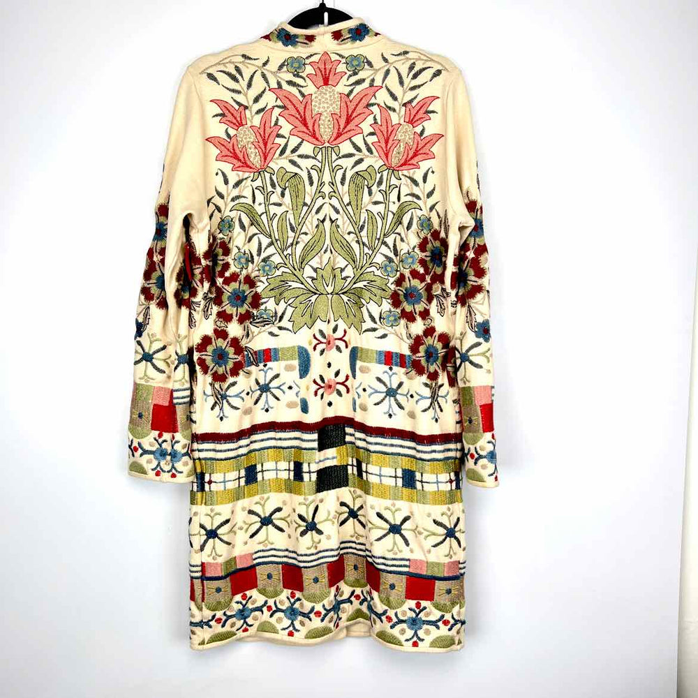 JOHNNY WAS Cardigan CREAM & MULTI / M JOHNNY WAS Embroidered Floral Women's Women Size M CREAM & MULTI Cardigan