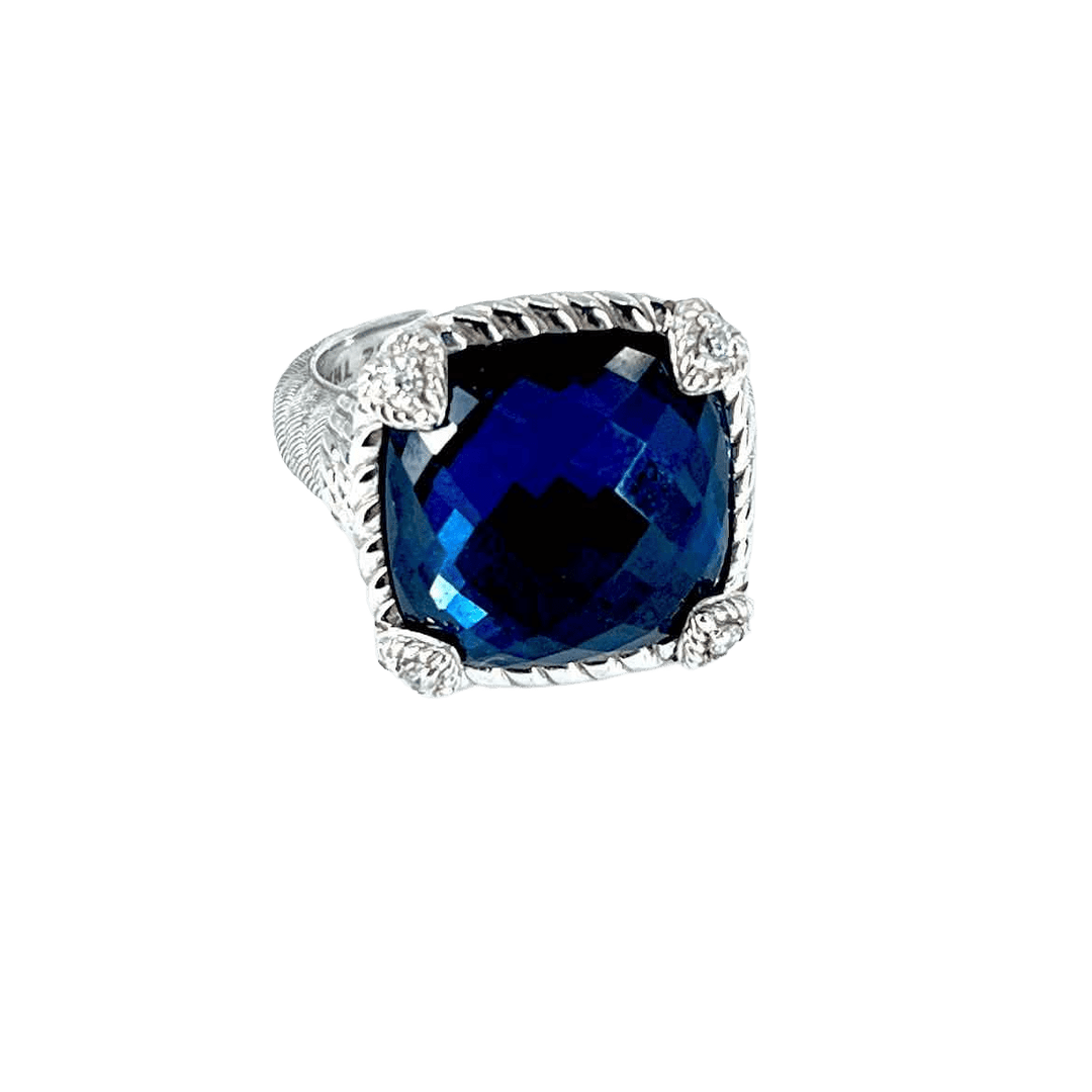 JUDITH RIPKA Ring Judith Ripka Sterling Silver Woman's Ring with London Blue Topaz  & Diamonds - Size 7.5