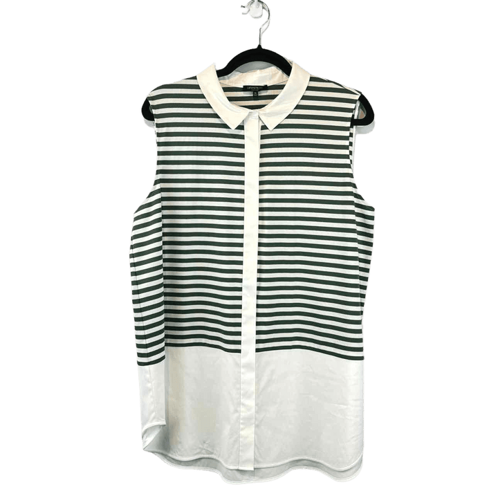 LAFAYETTE 148 Blouse Green & White / Xl LAFAYETTE 148 Sleeveless Horizontal Stripe Women's Blouse - Size XL