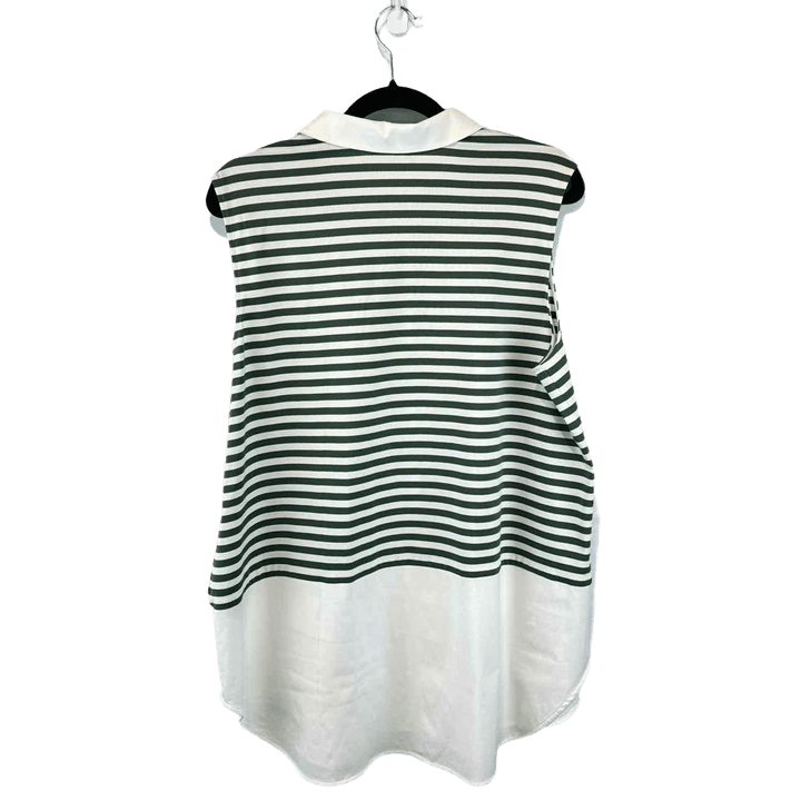 LAFAYETTE 148 Blouse Green & White / Xl LAFAYETTE 148 Sleeveless Horizontal Stripe Women's Blouse - Size XL