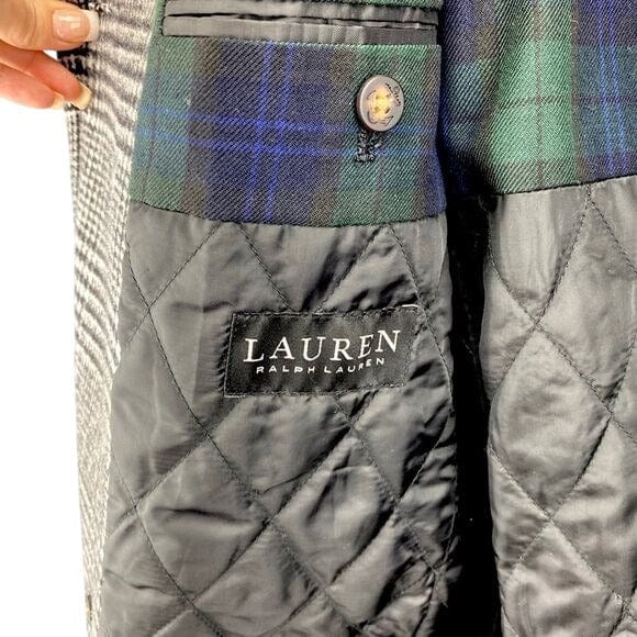 Lauren Ralph Lauren 36 / Black / Wool Ralph Lauren Mens Wool Blend Double Breasted Plaid Coat Size 36