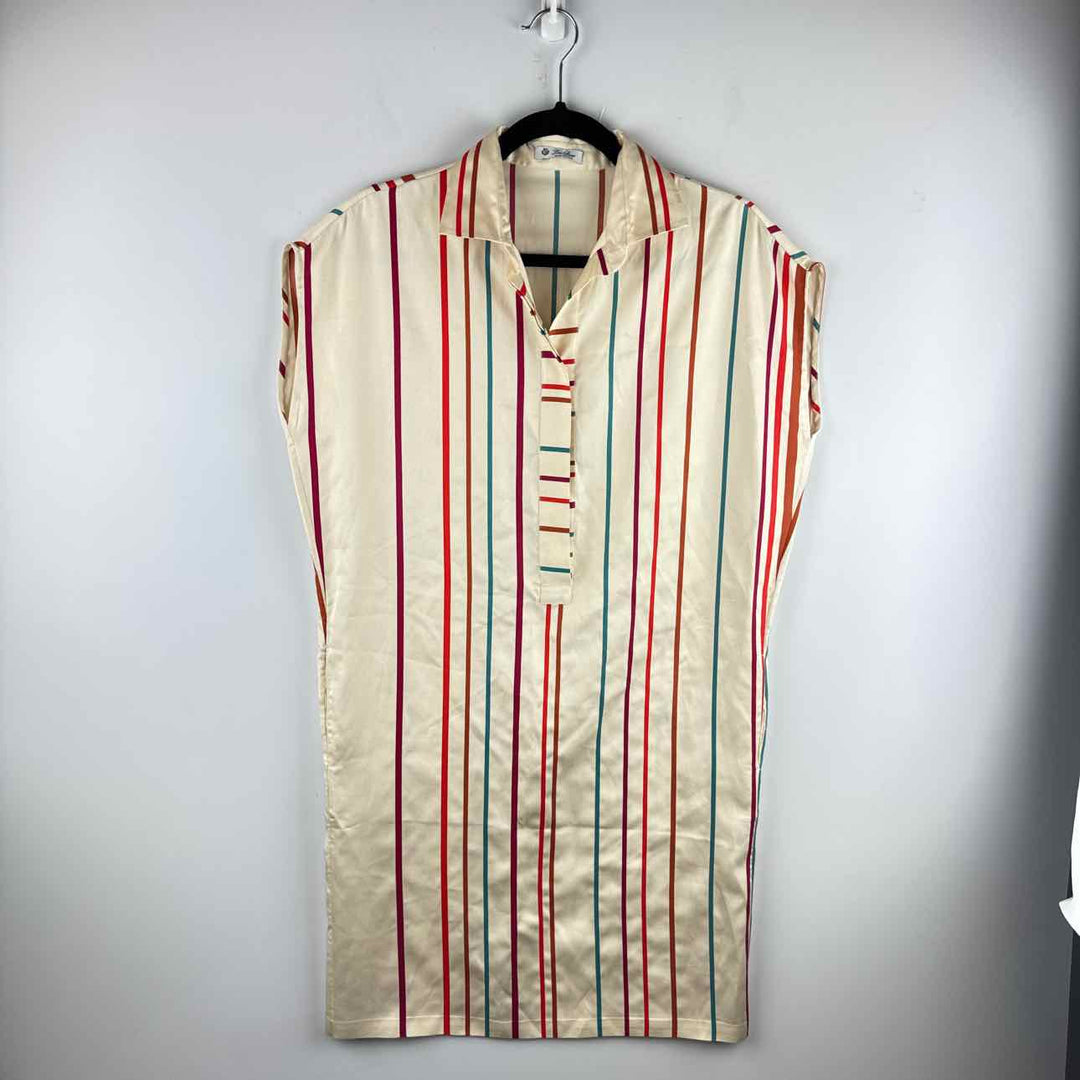 LORO PIANA Dress CREAM & MULTI / M LORO PIANA SILK &  COTTON COMBO Stripe Women's Dresses Women Size M Dress