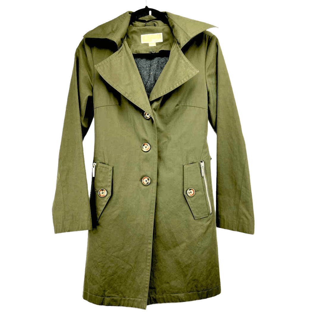 MICHAEL KORS Jacket Olive / XS MICHAEL KORS Womens Olive Jacket - XS Size Blend Solid Coats for Fashionable Style