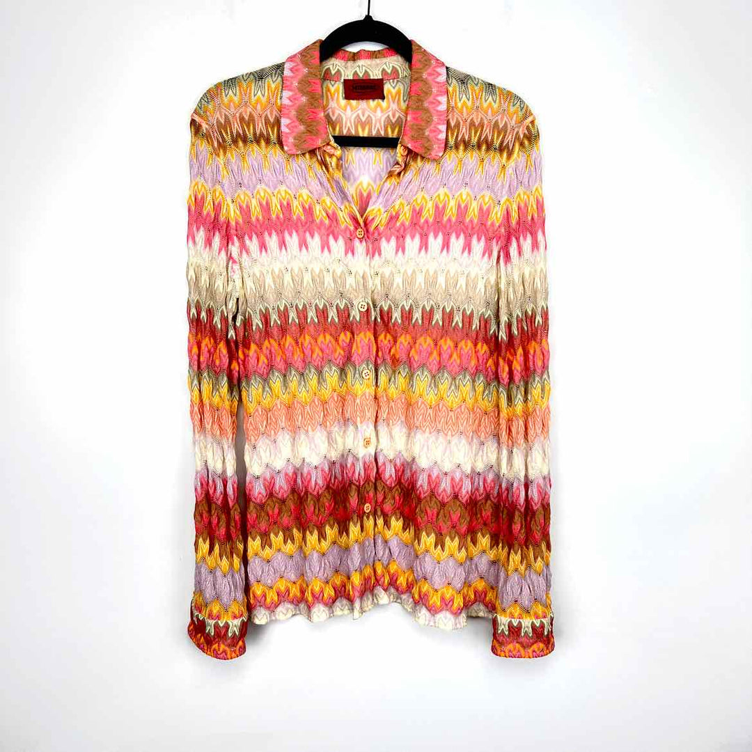 MISSONI Blouse Pink & Multi / 46 MISSONI Knit LINES Women's Tops Women Size 46 Pink & Multi Blouse