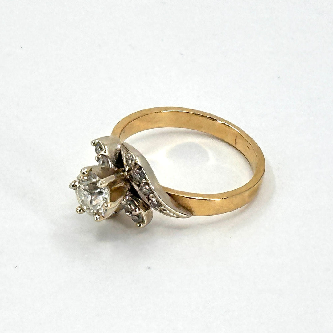 None 7 / 14K yellow gold / Gold 14K YELLOW GOLD Women's RING WITH WHITE GOLD LEAVES And 0.70ct DIAMOND SiZE 7