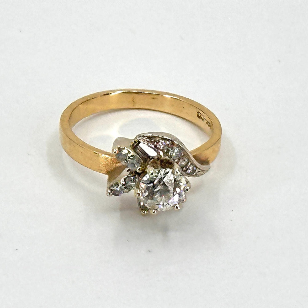 None 7 / 14K yellow gold / Gold 14K YELLOW GOLD Women's RING WITH WHITE GOLD LEAVES And 0.70ct DIAMOND SiZE 7