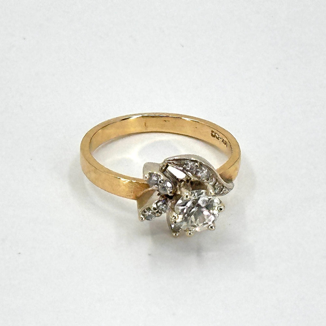 None 7 / 14K yellow gold / Gold 14K YELLOW GOLD Women's RING WITH WHITE GOLD LEAVES And 0.70ct DIAMOND SiZE 7