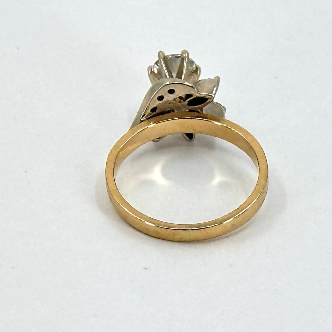 None 7 / 14K yellow gold / Gold 14K YELLOW GOLD Women's RING WITH WHITE GOLD LEAVES And 0.70ct DIAMOND SiZE 7