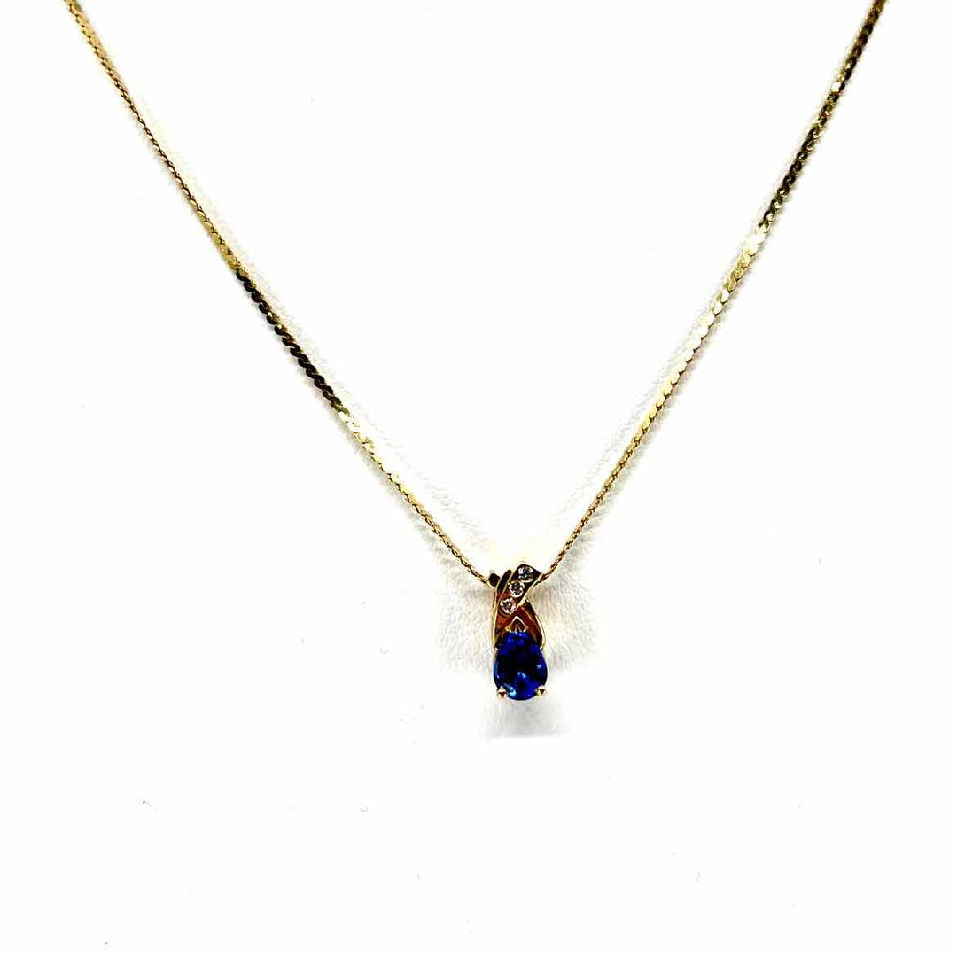 NOT BRANDED 2-Pc. NOT BRANDED 14K Yellow Gold .25ct Blue Pear Shape Women's Sapphire Necklace