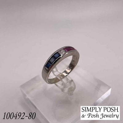 NOT BRANDED Ring 18KT WHITE GOLD SAPPHIRE/RUBY/DIAMOND BAND RING
