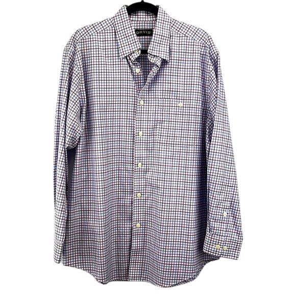 Orvis L / Purple / Cotton Orvis Mens Long Sleeve Button-Down Shirt Size L Plaid Cotton Purple & White