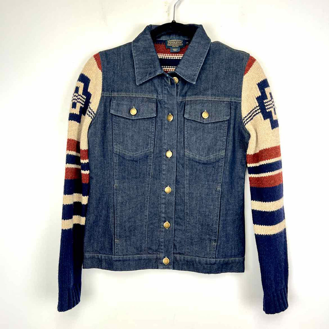 PENDLETON Jacket Navy & Beige / XS PENDLETON Denim Knit Women's Jackets & Coats Women Size XS Navy & Beige Jacket