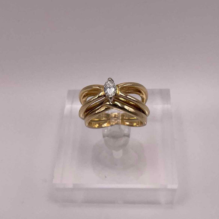 Posh Resale Ring 14K YELLOW GOLD MARQUISE .22ct  DIAMOND WEDDING SET Womens Size 6