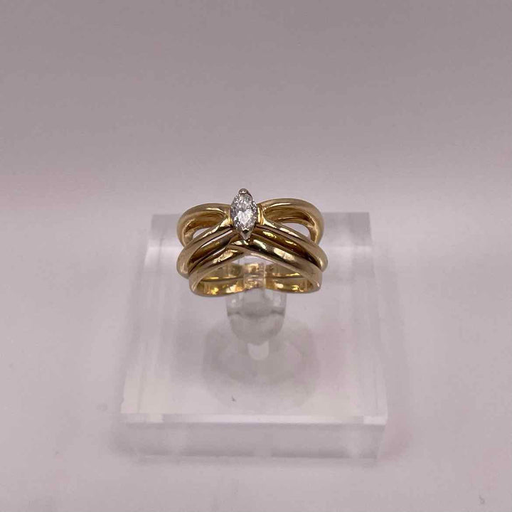 Posh Resale Ring 14K YELLOW GOLD MARQUISE .22ct  DIAMOND WEDDING SET Womens Size 6