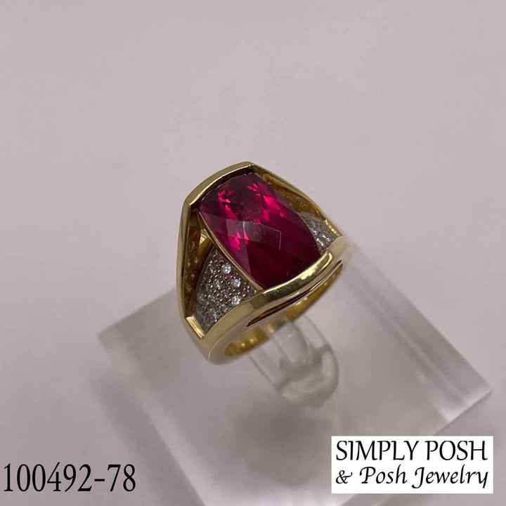 Posh Resale Ring 18KY YELLOW GOLD  RUBELLITE & DIAMOND RING