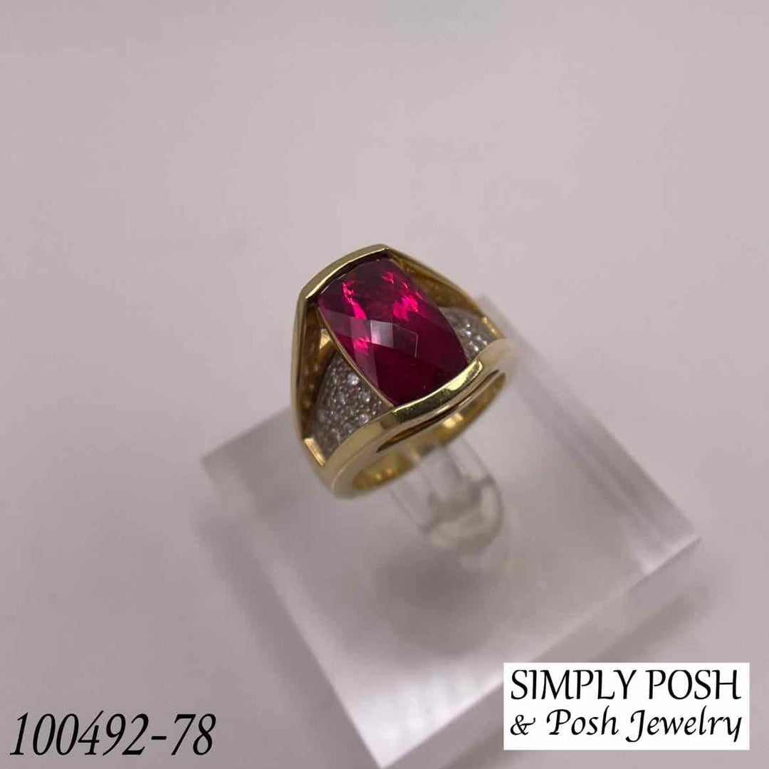 Posh Resale Ring 18KY YELLOW GOLD  RUBELLITE & DIAMOND RING