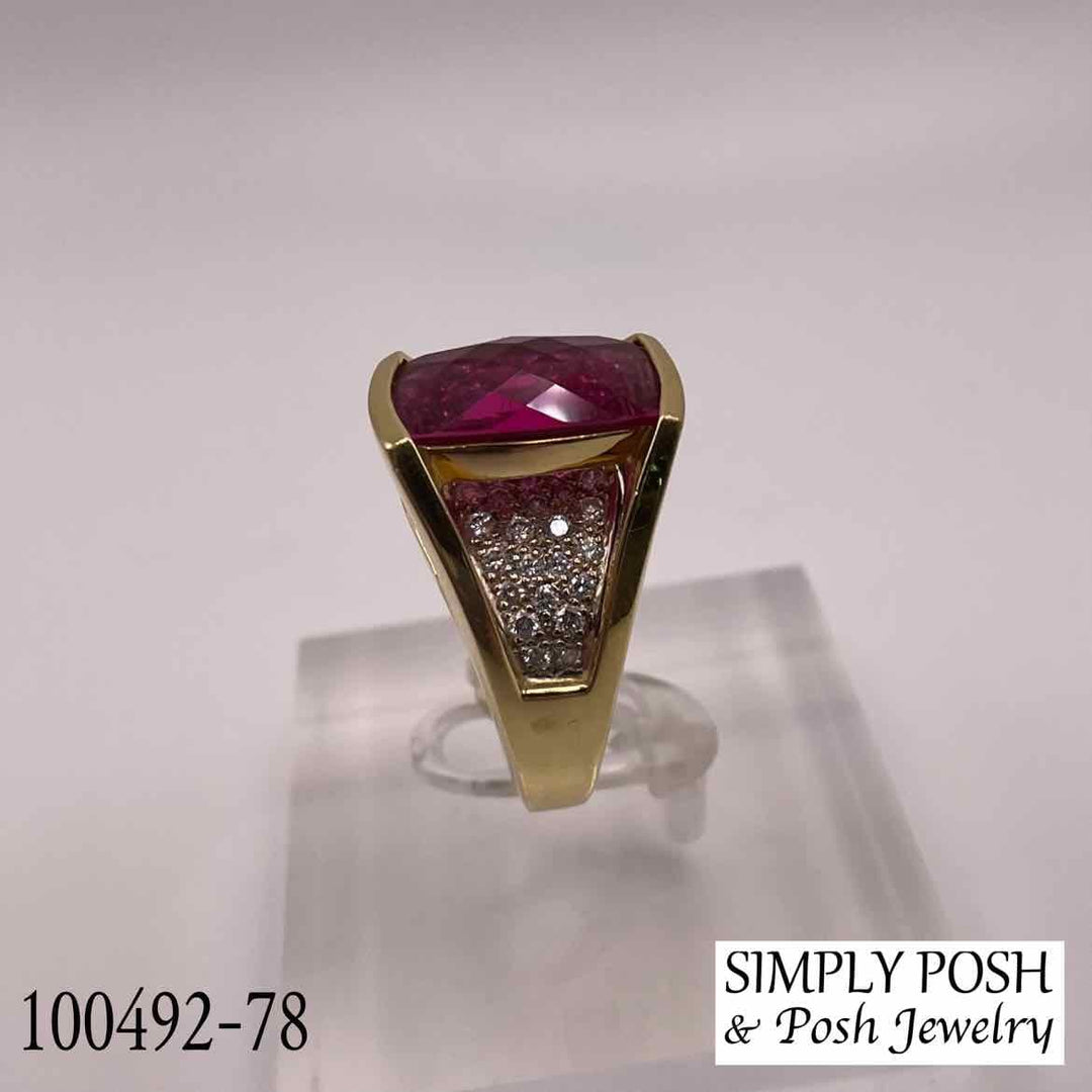 Posh Resale Ring 18KY YELLOW GOLD  RUBELLITE & DIAMOND RING