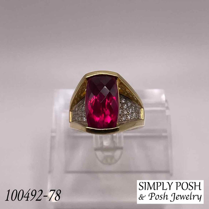 Posh Resale Ring 18KY YELLOW GOLD  RUBELLITE & DIAMOND RING