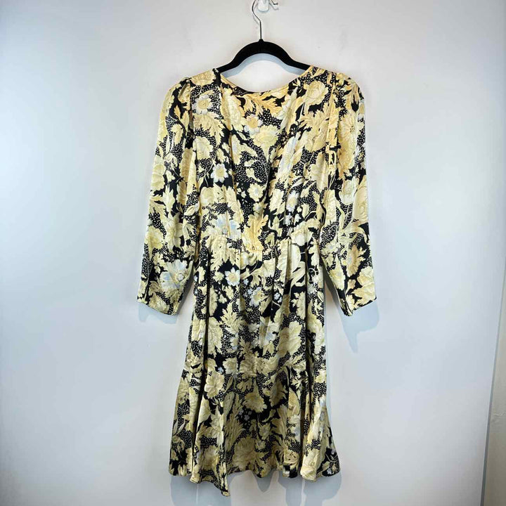 REBECCA TAYLOR Dress Black & Yellow / 4 REBECCA TAYLOR Long Sleeve Floral Women's Dresses Women Size 4 Dress