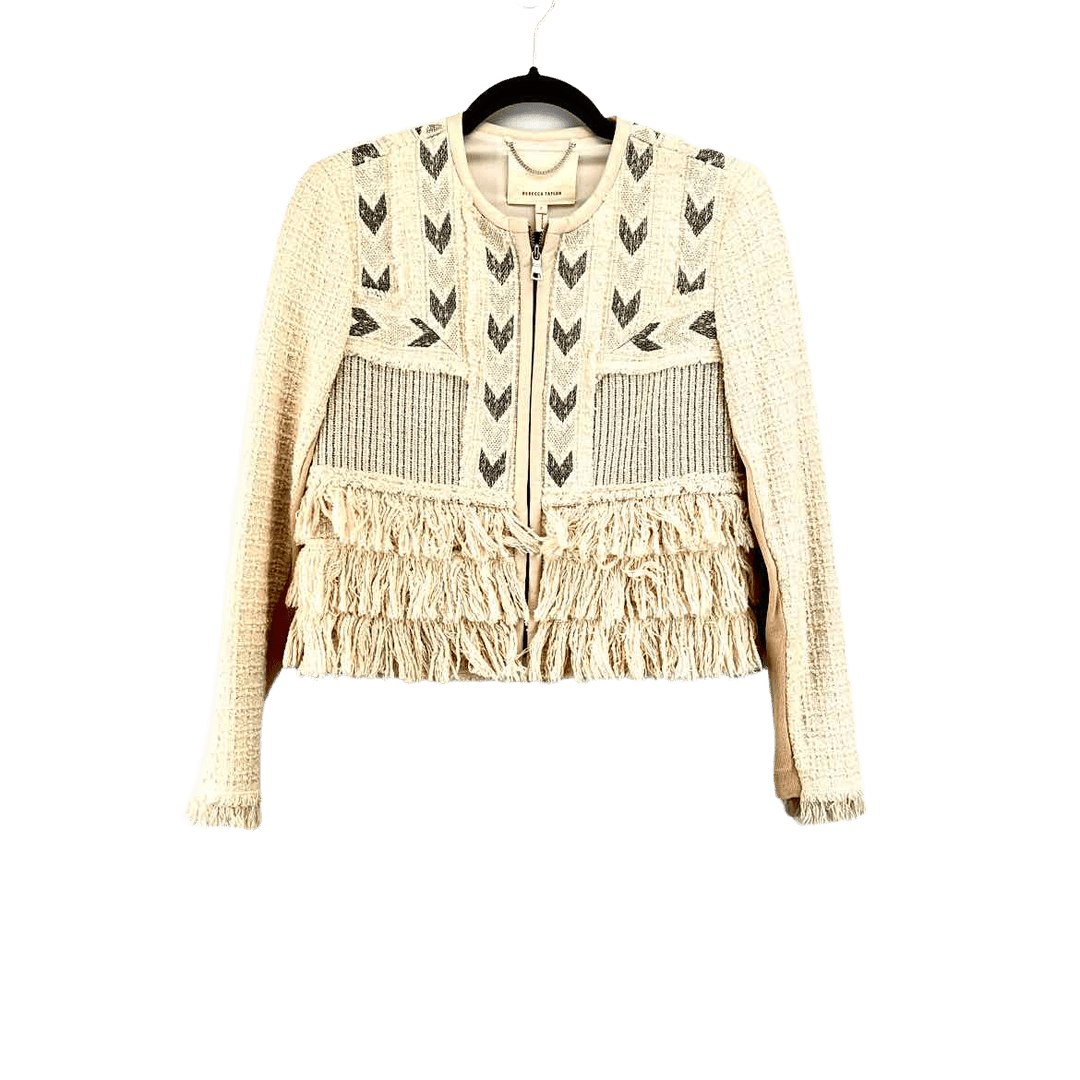 REBECCA TAYLOR Jacket Blush / 2 REBECCA TAYLOR Fringe Tan Jacket - Womens Size 2 Coats  Jackets