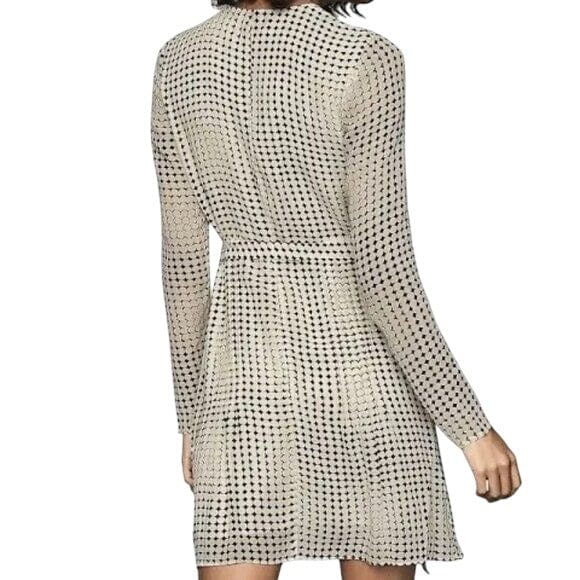 REISS 2 / White Black / Polyester REISS Elissa Long Sleeve Geometric Circle Mini Dress - Size 2