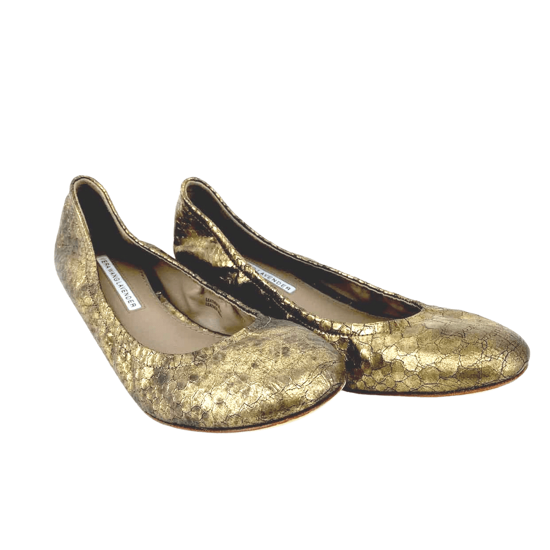 Simply Posh Consign Flats Gold Vera Wang Women's Snake Embossed Gold Leather Flats - Size 7