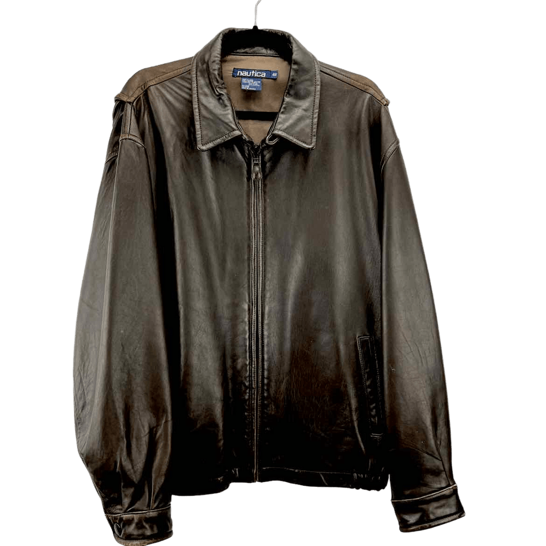 Simply Posh Consign Jacket Brown / 48 NAUTICA Solid Leather Men's Jackets & Coats Size 48 Brown Jacket