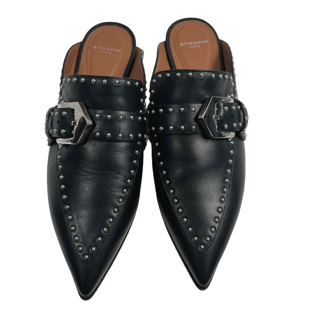 Simply Posh Consign Mules Black Studded GIVENCHY Leather Mules - Womens Size 55 - Black - High Quality Shoes