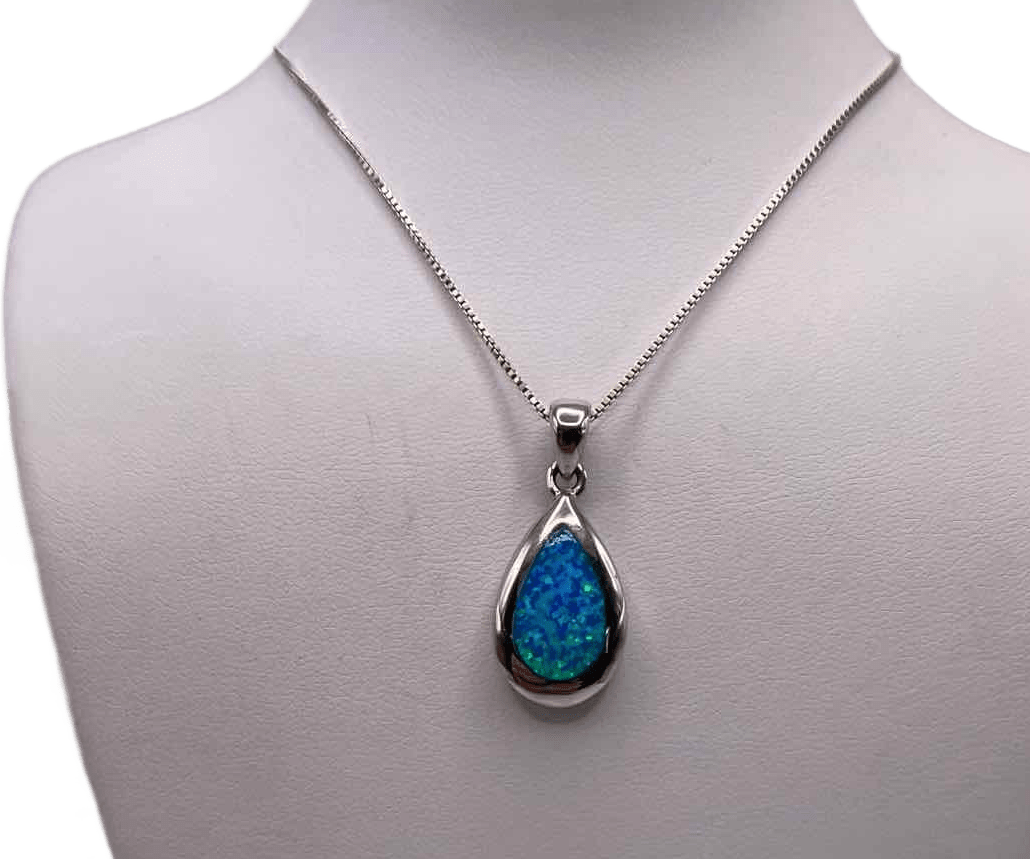 Simply Posh Consign Necklace 925 Sterling Silver Teardrop Opal Necklace - 18 Inch - Womens Jewelry