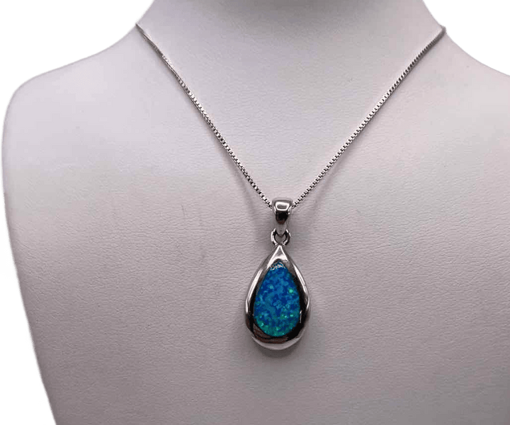 Simply Posh Consign Necklace 925 Sterling Silver Teardrop Opal Necklace - 18 Inch - Womens Jewelry