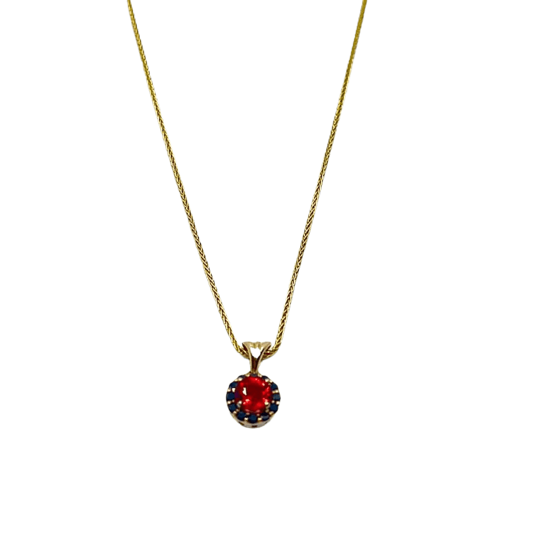 Simply Posh Consign Necklace Elegant 14K Yellow Gold 18 Inch Necklace with 030 CT Lab Ruby and Black Diamond Pendant - Perfect for Any Occasion