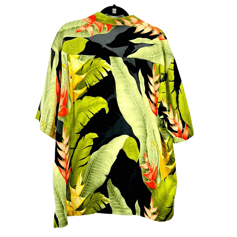 Simply Posh Consign Polo Green Print / XL TOMMY BAHAMA Tropical Men's Silk Men's Clothes Mens Size XL Green Print Polo Shirt