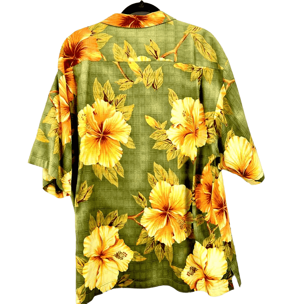 Simply Posh Consign Polo Green & Yellow / XL TOMMY BAHAMA Floral Men's Silk Men's Clothe Size XL Green & Yellow Polo Shirt