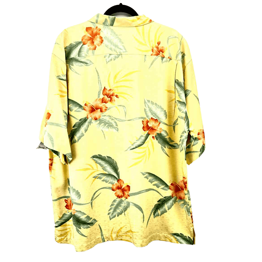 Simply Posh Consign Polo Pale Yellow / XL TOMMY BAHAMA Floral Men's Silk Men's Clothes Size XL Pale Yellow Polo Shirt