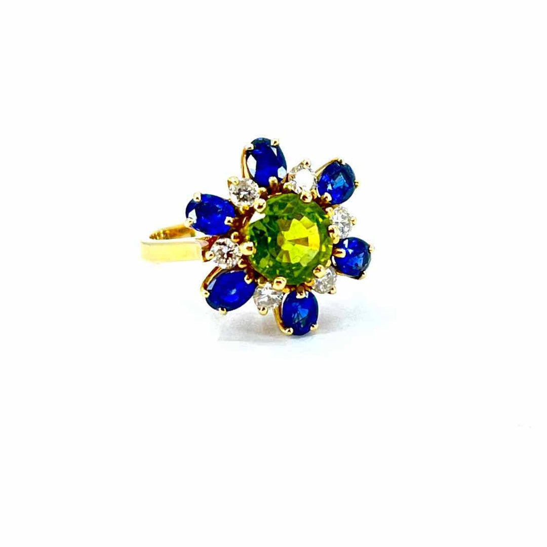 Simply Posh Consign Ring 10K Yellow Gold Multicolor Peridot Sapphire Diamond Coctail Rings  Size 6