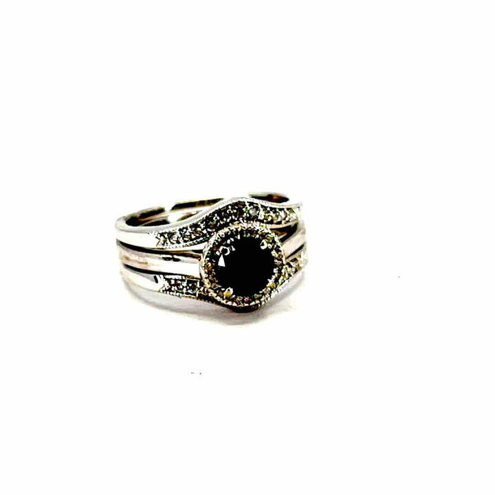 Simply Posh Consign Ring 14K White Gold 6mm Black Diamond Womens Wedding Ring - Size 7.5