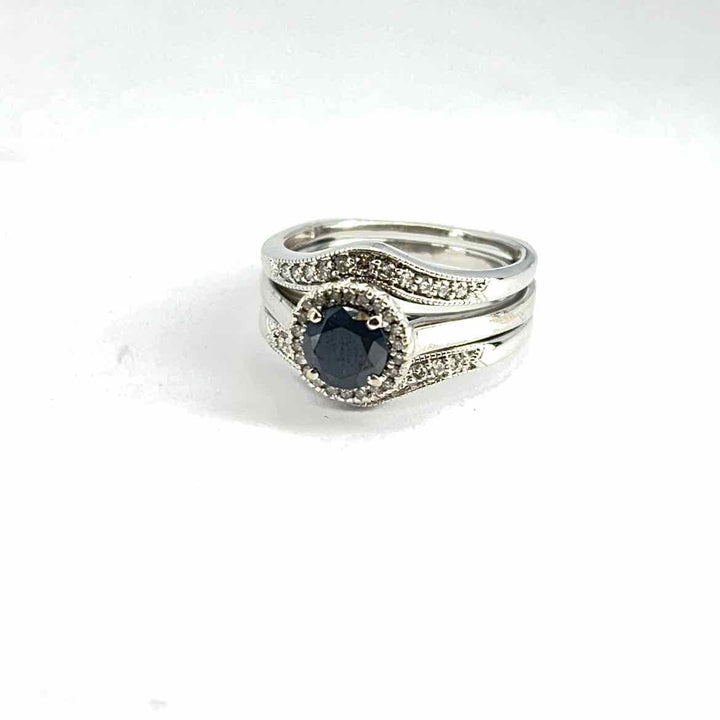 Simply Posh Consign Ring 14K White Gold 6mm Black Round Diamond Women's Wedding Rings 7.5 Ring
