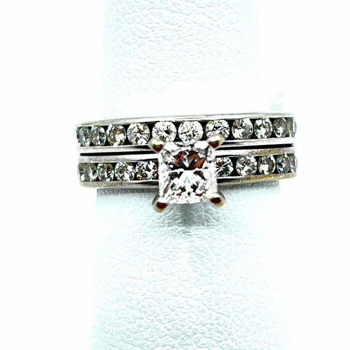 Simply Posh Consign Ring 14K WHITE GOLD PRINCESS CUT Diamond  0.59 ct, E, SI1, 22 RBC 0.65 cttw  WEDDING SET RING Size 5