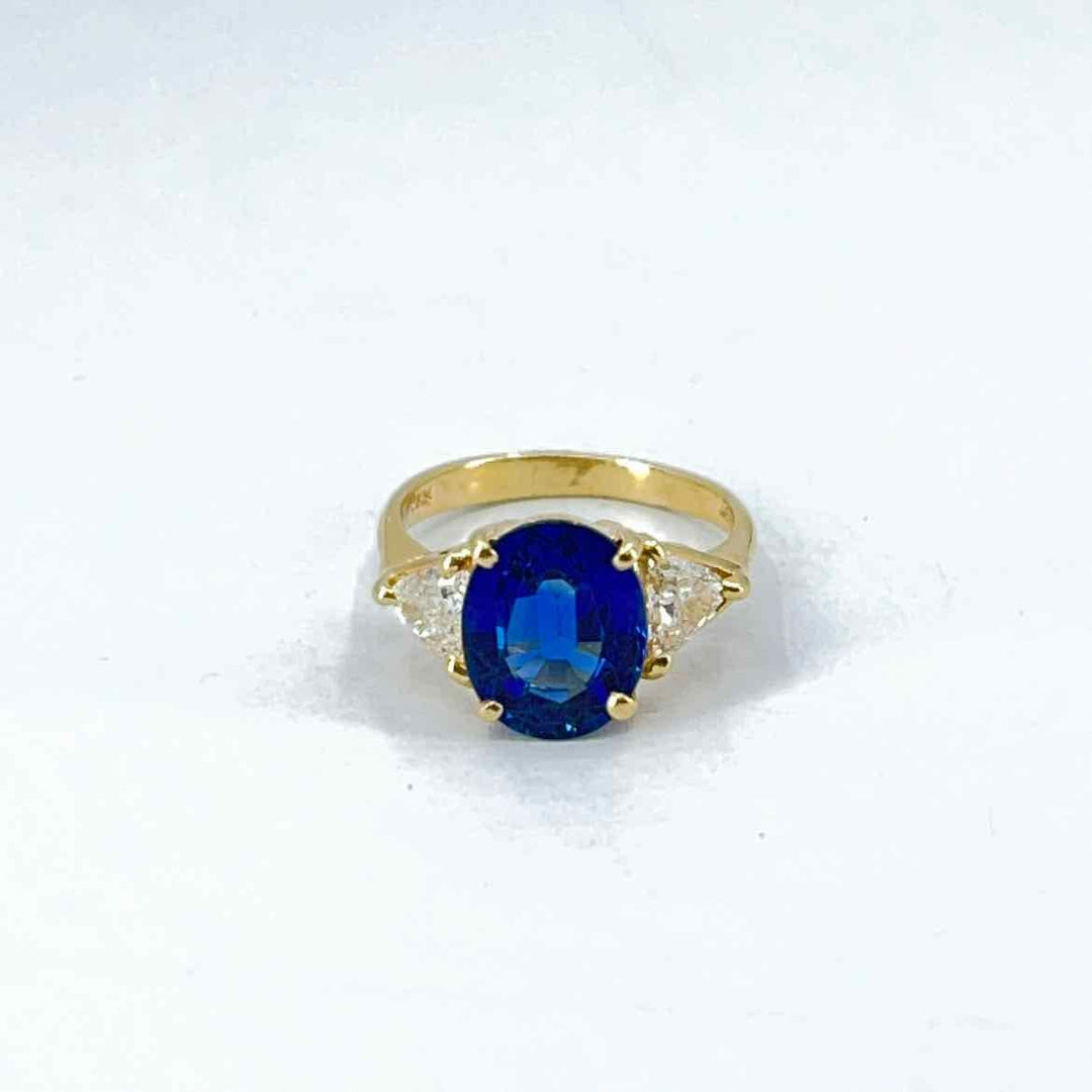 Simply Posh Consign Ring 14K Yellow Gold 4. ct Blue oval Sapphire Women's Rings 6 Ring