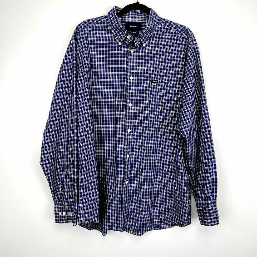 Simply Posh Consign Shirt Blue / XL FACONNABLE Checkered Men's Long Sleeve Men's Clothes Mens Size XL Blue Shirt