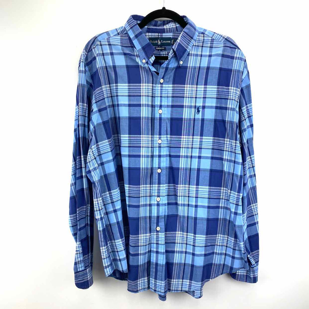 Simply Posh Consign Shirt Blue / XL RALPH LAUREN Plaid Men's Blend Men's Clothes Mens Size XL Blue Shirt