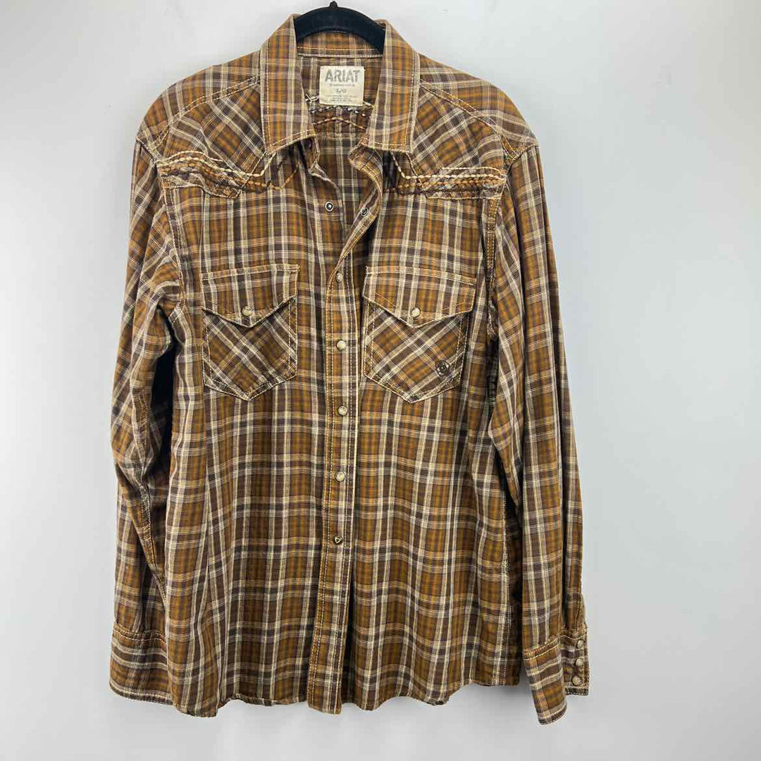 Simply Posh Consign Shirt Brown / L ARIAT Plaid Men's Long Sleeve Men's Clothes Mens Size L Brown Shirt