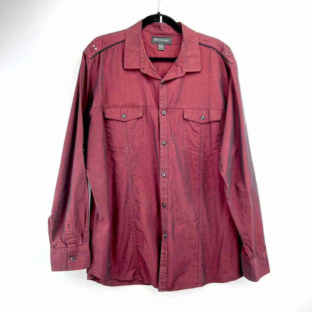 Simply Posh Consign Shirt Burgundy / XXL INC Long Sleeve Men's LONGSLEEVE Men's Clothes Mens Size XXL Burgundy Shirt