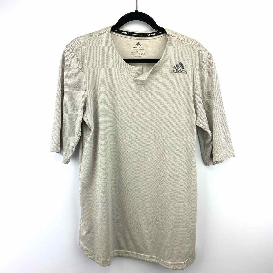 Simply Posh Consign Shirt Cream / M ADIDAS Pinstripe Women's Short Sleeve Men's Accessorries Mens Size M Cream Shirt