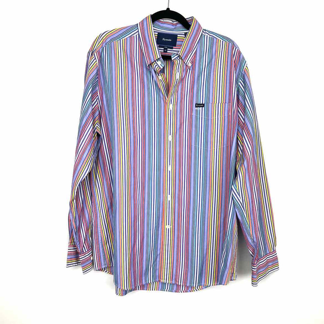 Simply Posh Consign Shirt Purple & Multi / XL FACONNABLE Stripe Men's Long Sleeve Men's Clothes Mens Size XL Shirt