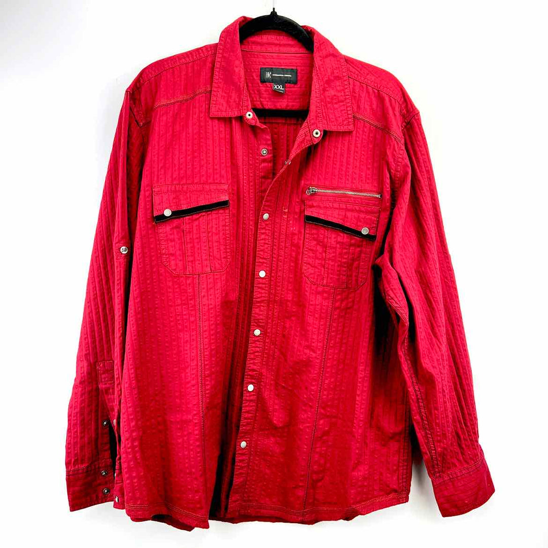 Simply Posh Consign Shirt Red / XXL INC Searsucker Men's LONGSLEEVE Men's Clothes Mens Size XXL Red Shirt