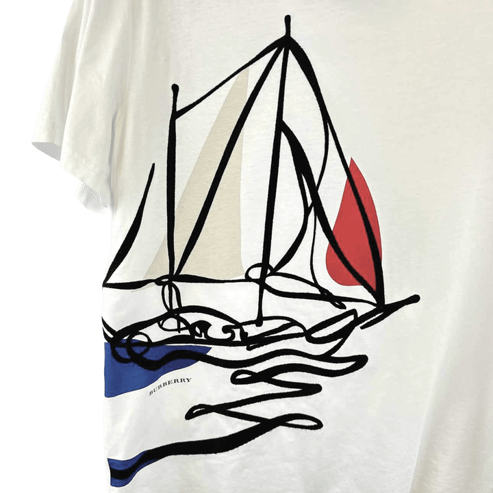 Simply Posh Consign Shirt white & black / XL BURBERRY Abstract Embroidered Sail Boat Cotton Tee - Size XL